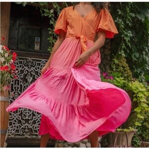 Ivy City Co. sunset pink and orange ombré dress.